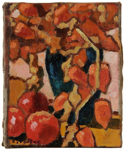 Louis Valtat: (French, 1869-1952), [Pommes et Physalis,] signed lower left "L. Valtat", oil on canvas, 9-1/2 x 7-1/2 in.; gilt wood frame, good condition; frame with abrasions Wally Findlay Galleries, Palm Beach, F