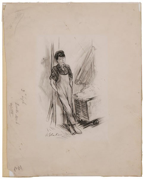 William Glackens: (Pennsylvania/New York, 1870-1938), Boy Leaning Against a Wall, signed lower left "W. Glackens", charcoal, ink and ink wash on paper, 14-3/8 x 11-1/8 in.; gilt wood frame, editorial notes in margin, "