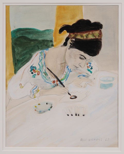 Red Grooms: (New York/Tennessee, born 1937), "Mimi", signed lower right "Red Grooms 63", watercolor over pencil on paper, 13-3/8 x 11 in.; silver gilt frame, good condition; frame with abrasions Estate of the Lat