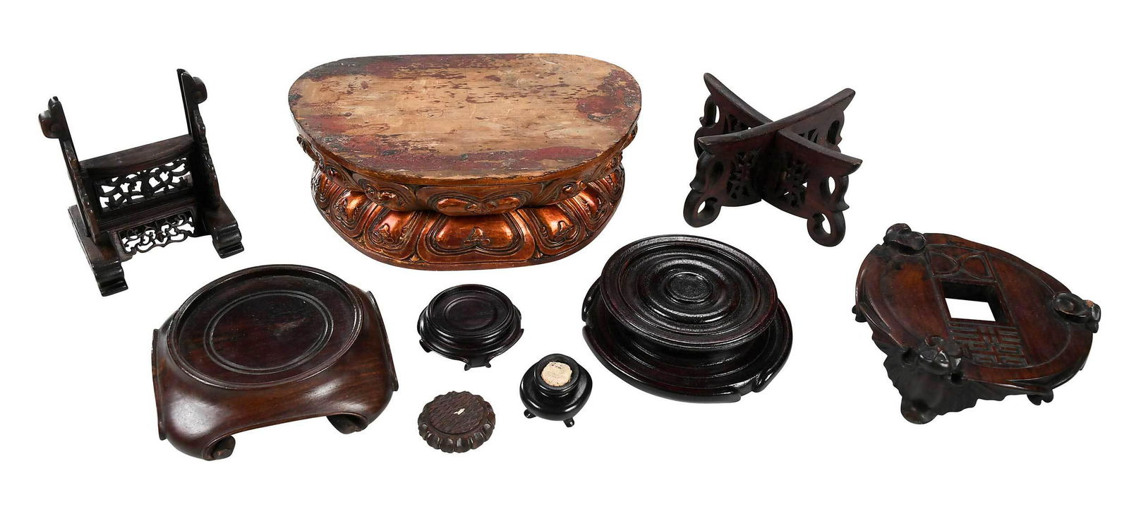 Large Group of Chinese Carved Wood Stands (1 of 3)