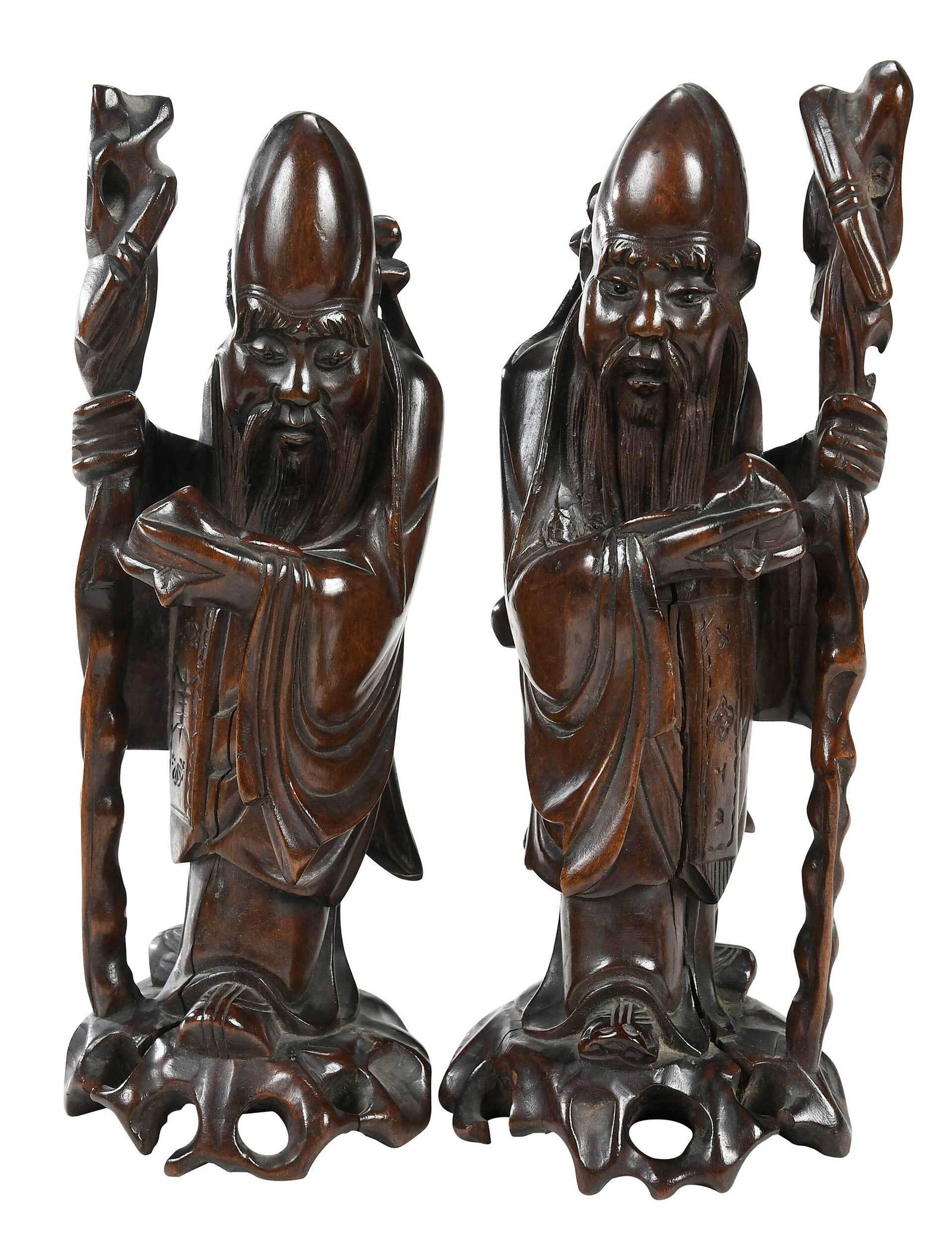 Pair of Chinese Shou Lao Carved Wooden Figures (1 of 7)