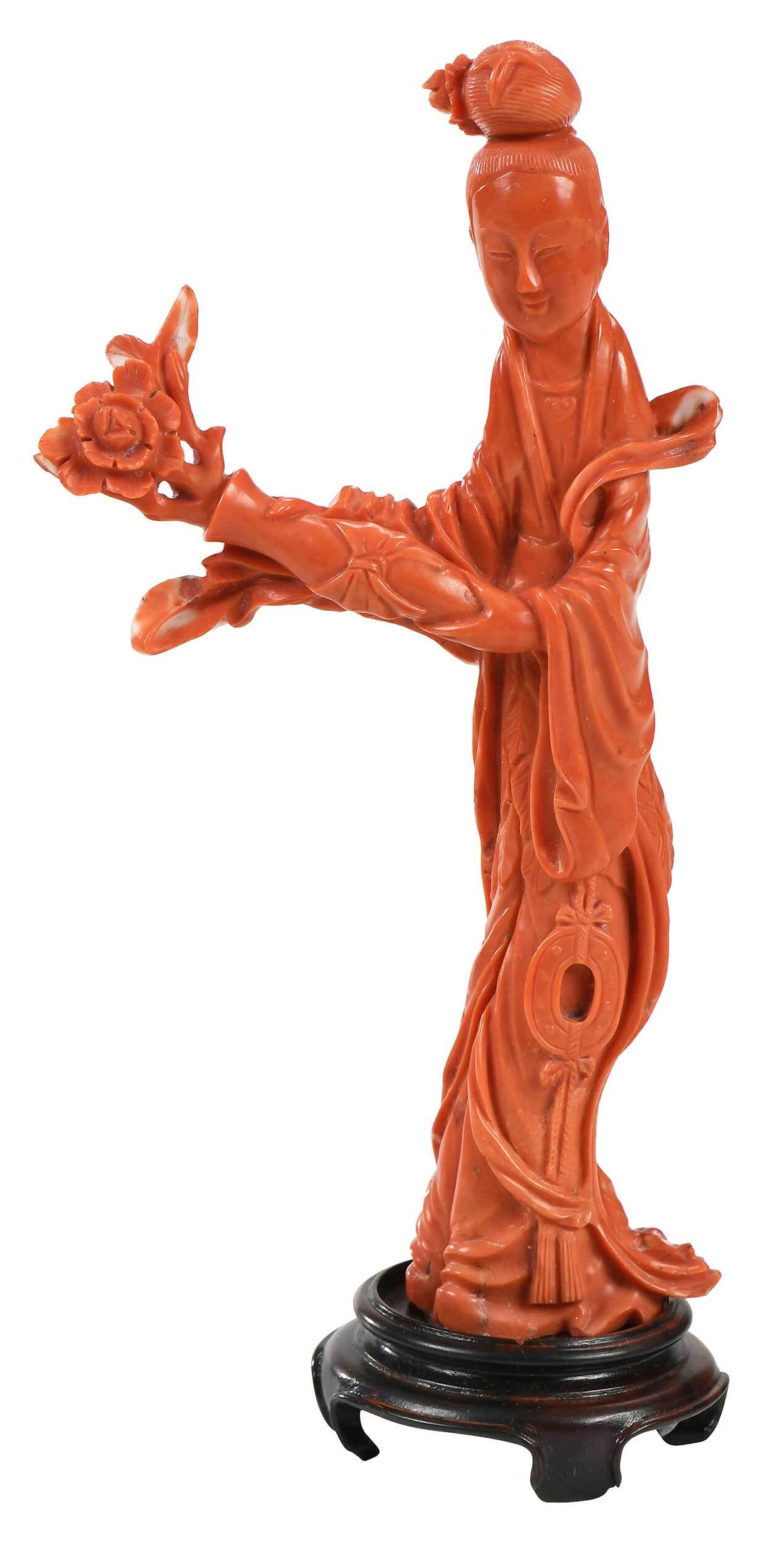 Chinese Carved Coral Female Figure (1 of 10)