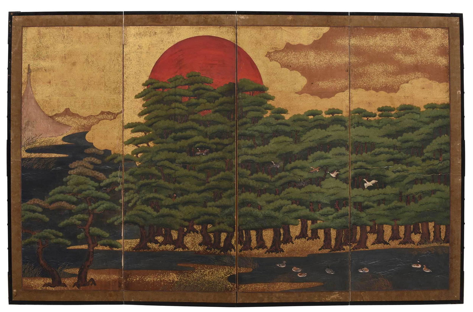 Chinese Painted Four Panel Floor Screen (1 of 7)