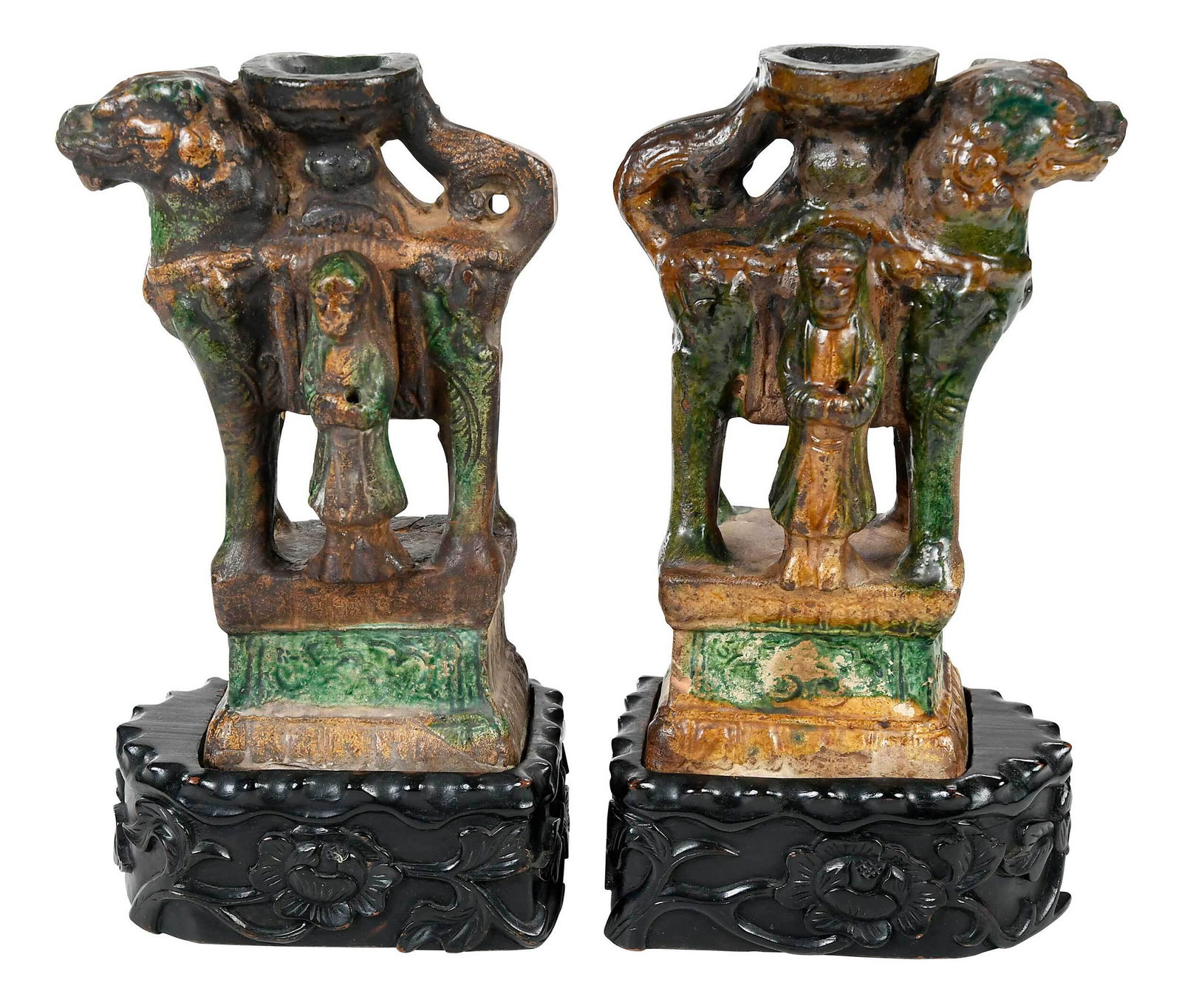 Pair of Earthenware Temple Dog Joss Stick Holders (1 of 11)