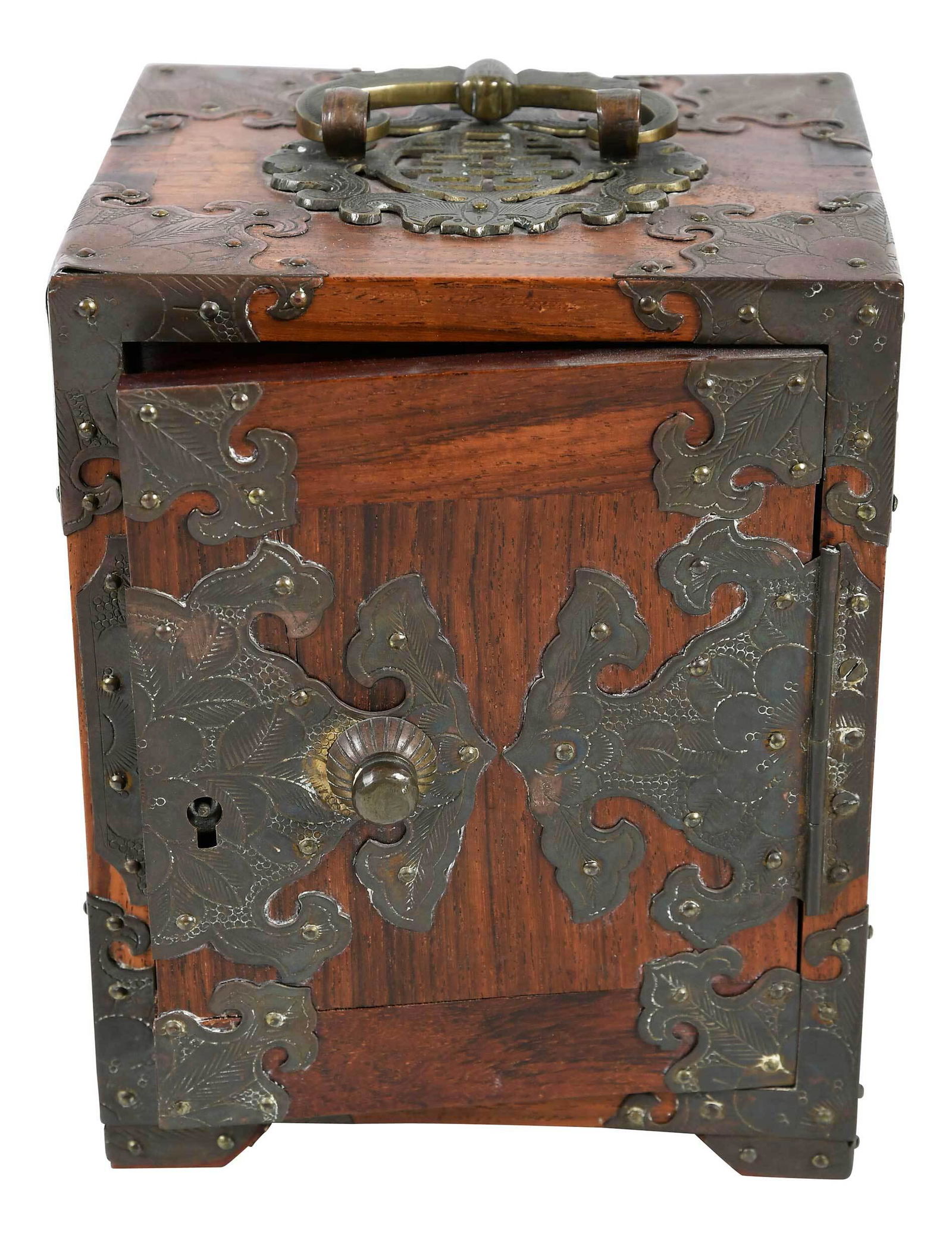 Chinese Hardwood Brass Bound Cabinet (1 of 7)