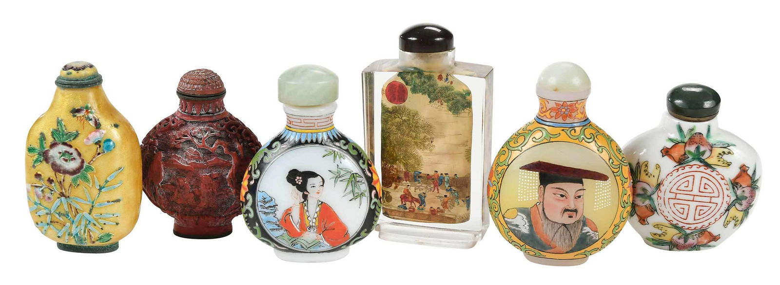 Six Chinese Porcelain, Copper, and Glass Snuff Bottles (1 of 11)