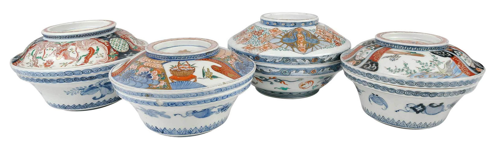 Four Chinese Imari Porcelain Covered Bowls (1 of 18)