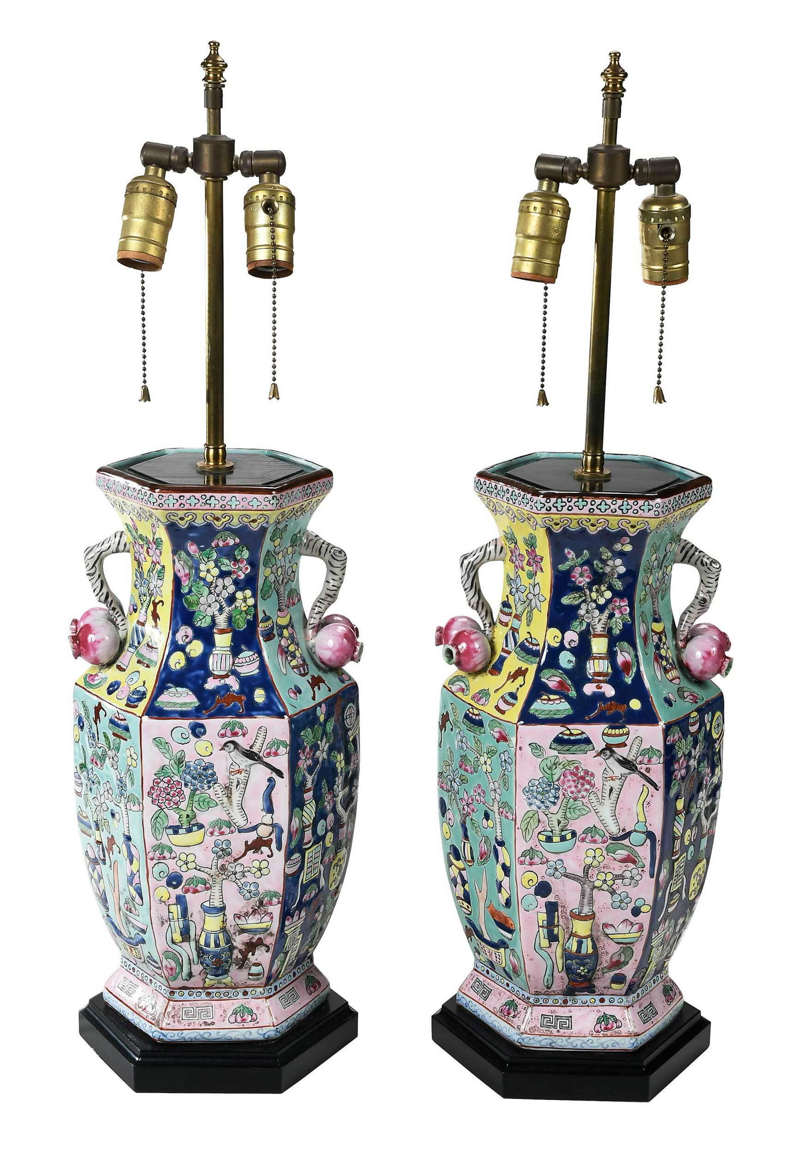Pair of Chinese Enamel Decorated Vases as Lamps (1 of 5)