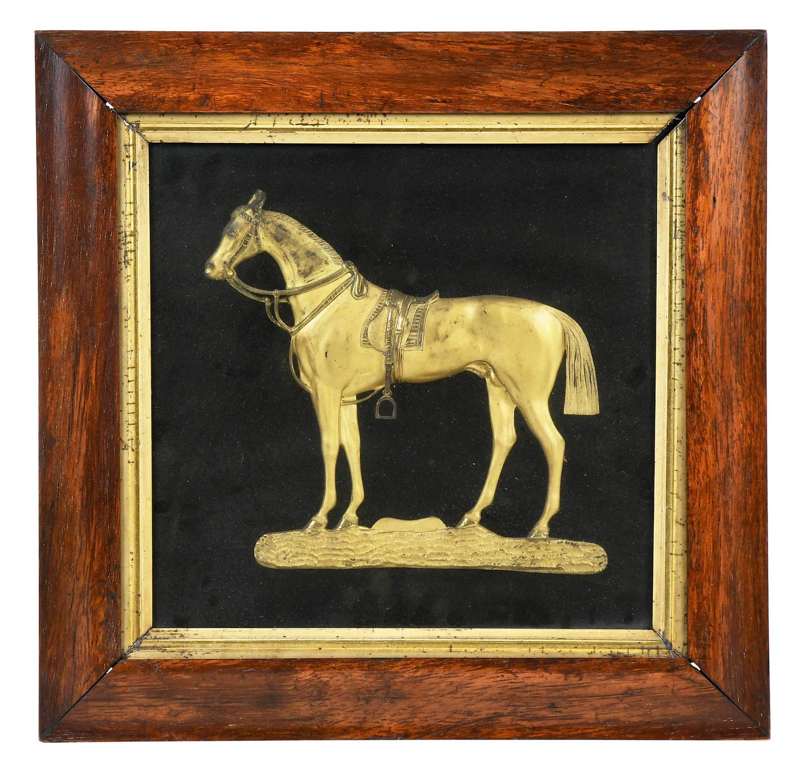 Framed Gilt Metal Horse Plaque (1 of 6)
