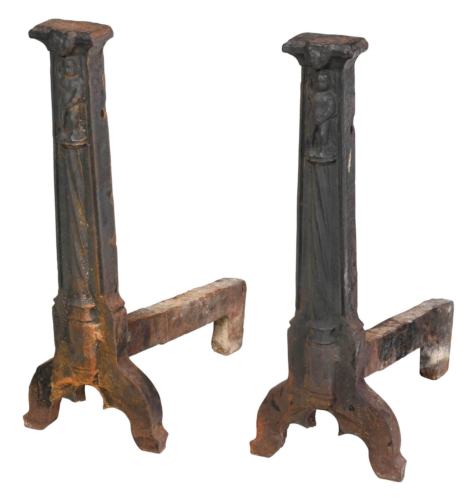 Rare Pair Gothic Figural Cast Iron Andirons (1 of 4)