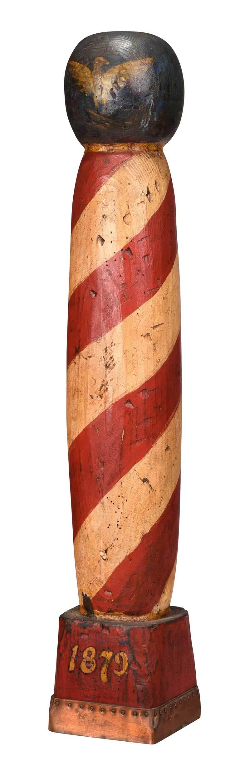 Red and White Painted Wood Barber Pole (1 of 4)