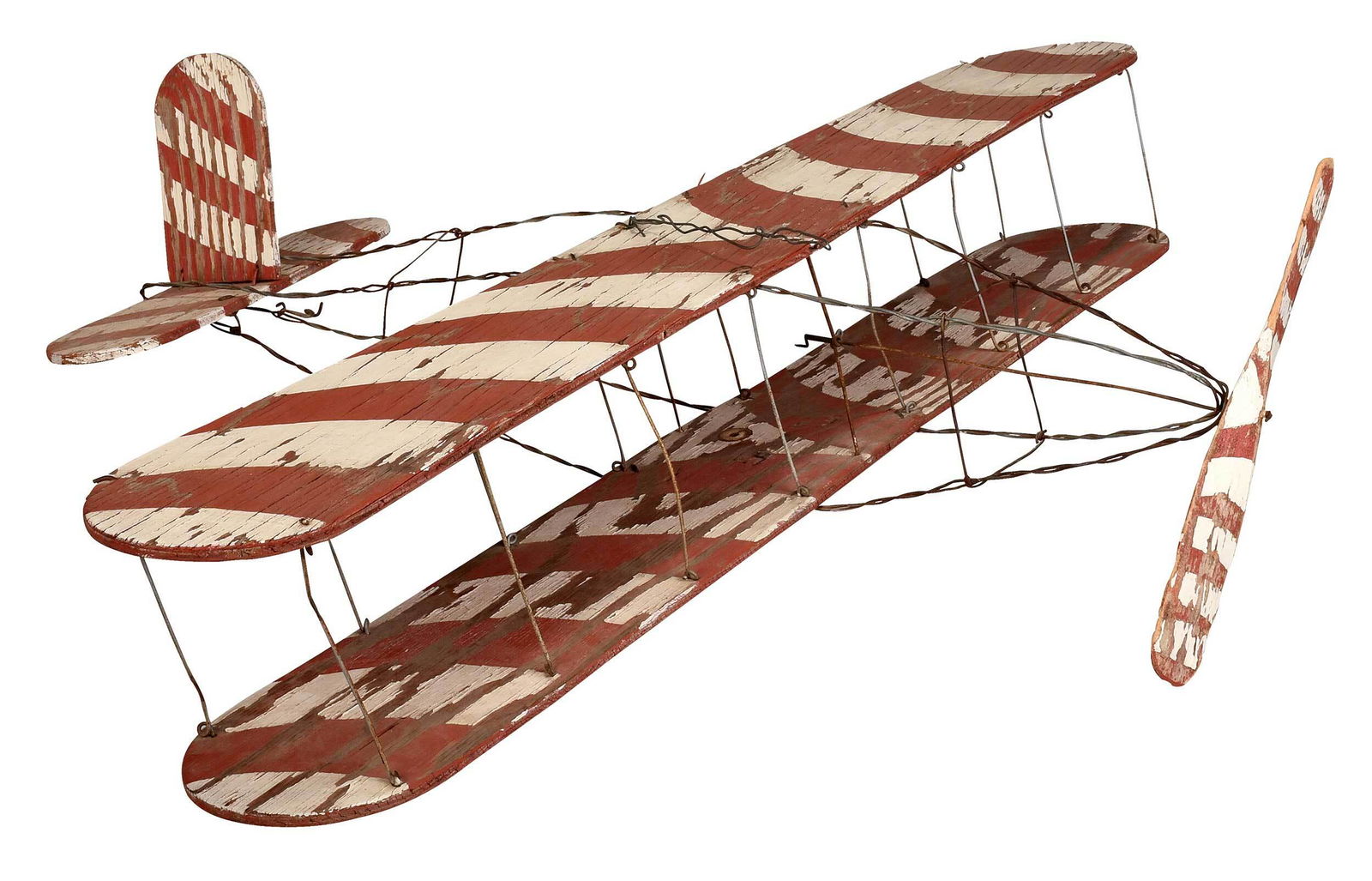 Folk Art Paint Decorated Wood and Wire Hanging Biplane (1 of 3)