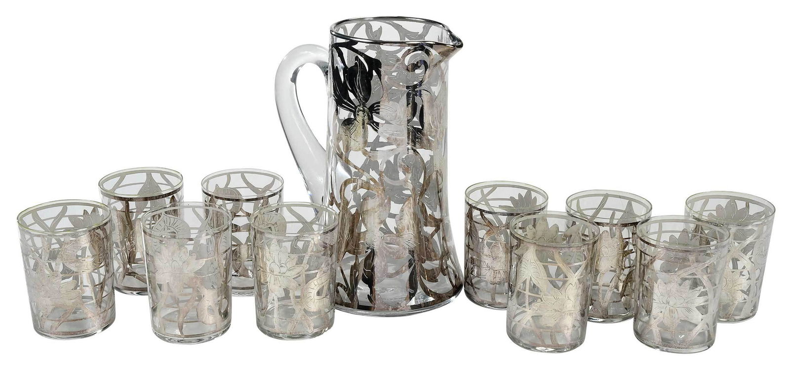 Art Nouveau Silver Overlay Glass Drinks Service (1 of 6)