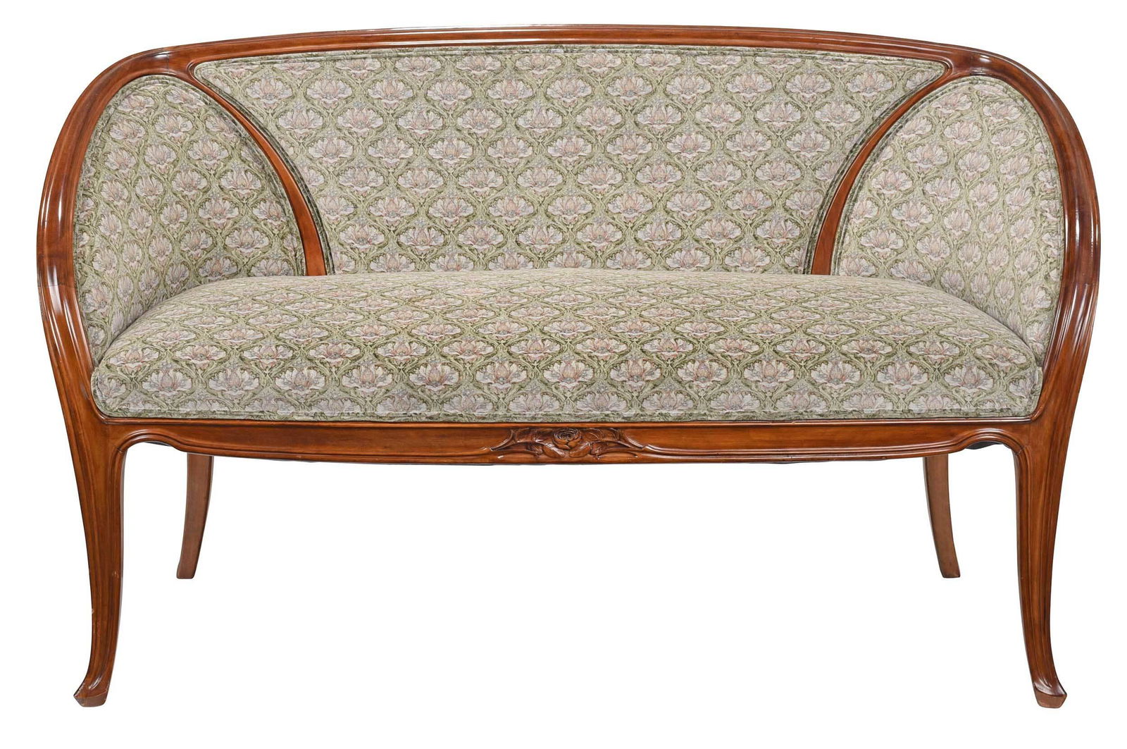 French Art Nouveau Carved Walnut Settee (1 of 5)