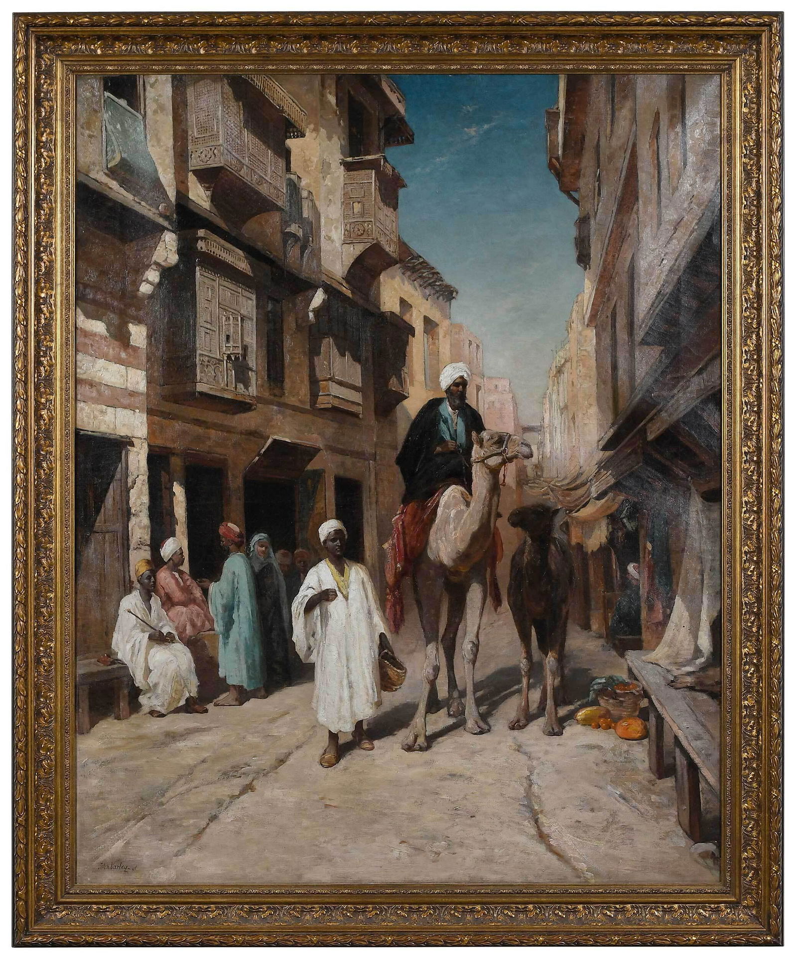 John Varley II: (British, 1850-1933) A Market Street, Cairo, 1886, signed lower left "John Varley/86", oil on canvas, 50-1/4 x 40 in.; modern gilt wood frame, 57-1/4 x 47 in. Provenance: From the Property of the Reev