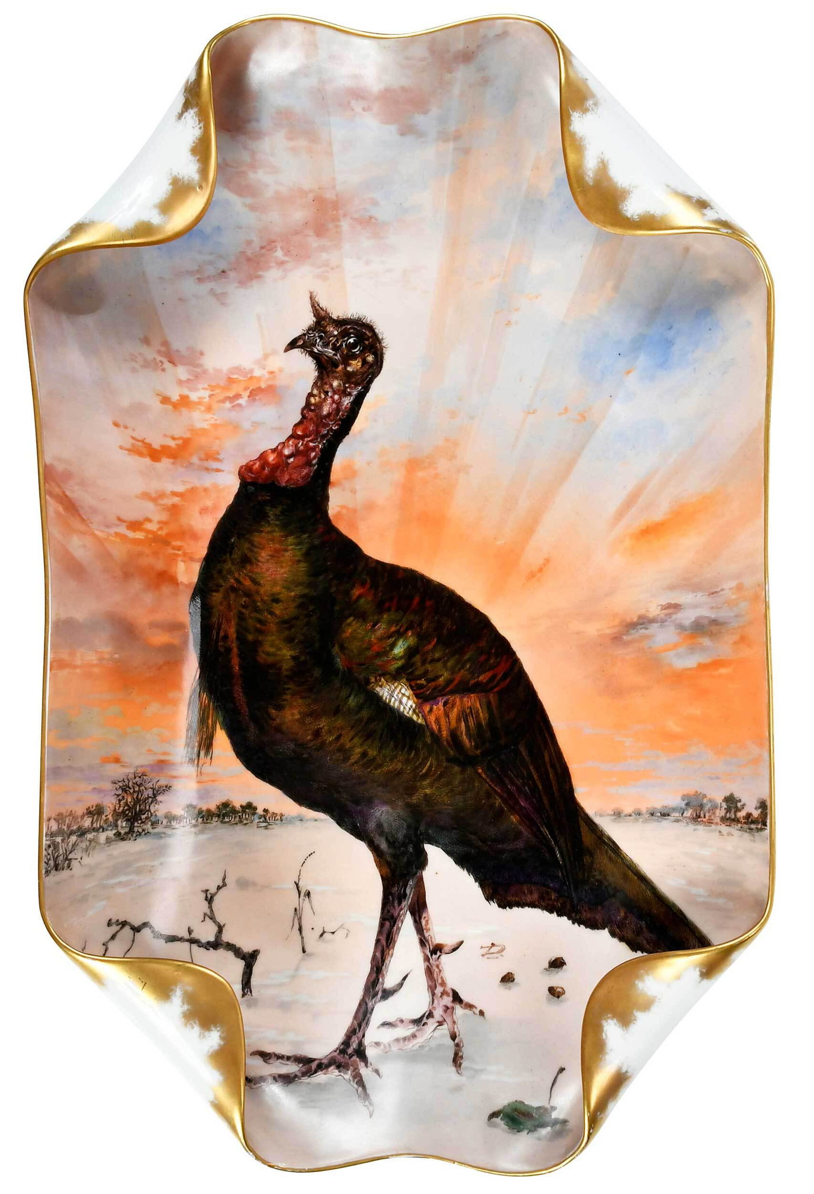 Limoges Wild Turkey Dinner Platter, Rutherford B. Hayes: French, patent date 1880, Haviland & Co., from the later edition of the President Rutherford B. Hayes state dinner service for Presidents Arthur and Cleveland, from the designs of Theodore R. Davis, o