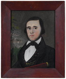 Attributed to William Matthew Prior: (Massachusetts/Maine, 1806-1873) Portrait of a Sea Captain, circa 1840, unsigned, oil on canvas, 14-1/2 x 11-1/4 in.; old, not original carved wood frame, 18-1/2 x 15-1/2 in. Provenance: Collection of