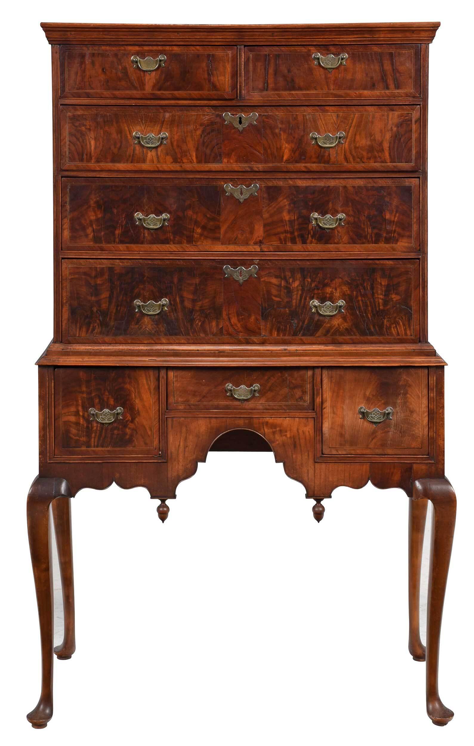 New England Queen Anne Figured Walnut High Chest (1 of 15)