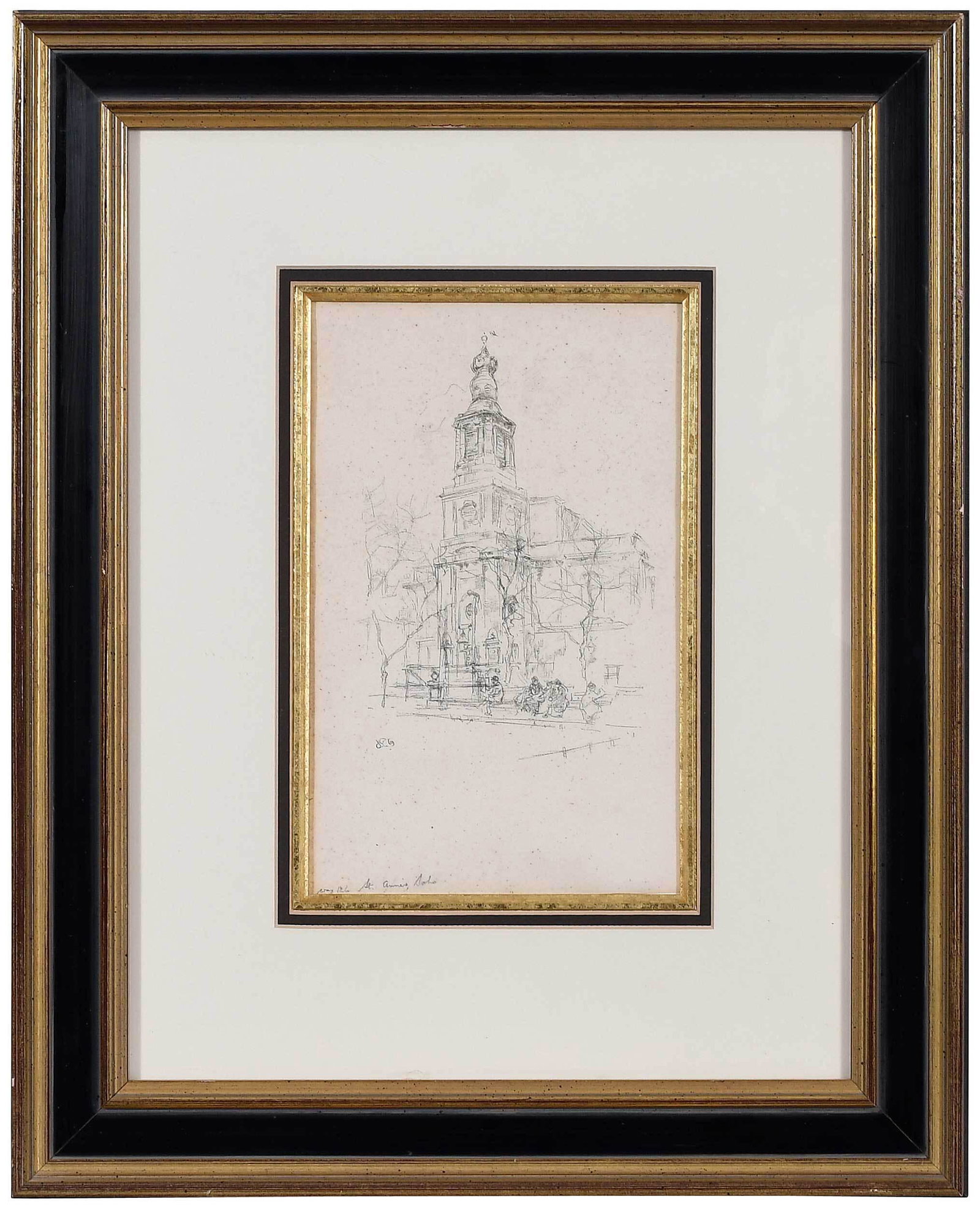 James Abbott McNeill Whistler: (American, 1834-1903) St. Anne's Soho, 1896, signed in stone with butterfly, inscription at bottom "Way 126 St. Anne's Soho", a 1904 posthumous impression by Goulding, blindstamp for Rosalie Birnie Ph
