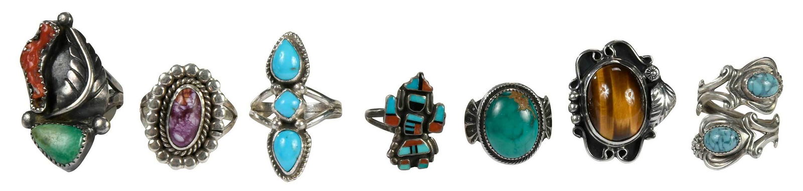 Seven Southwestern Silver Gemstone Rings (1 of 12)