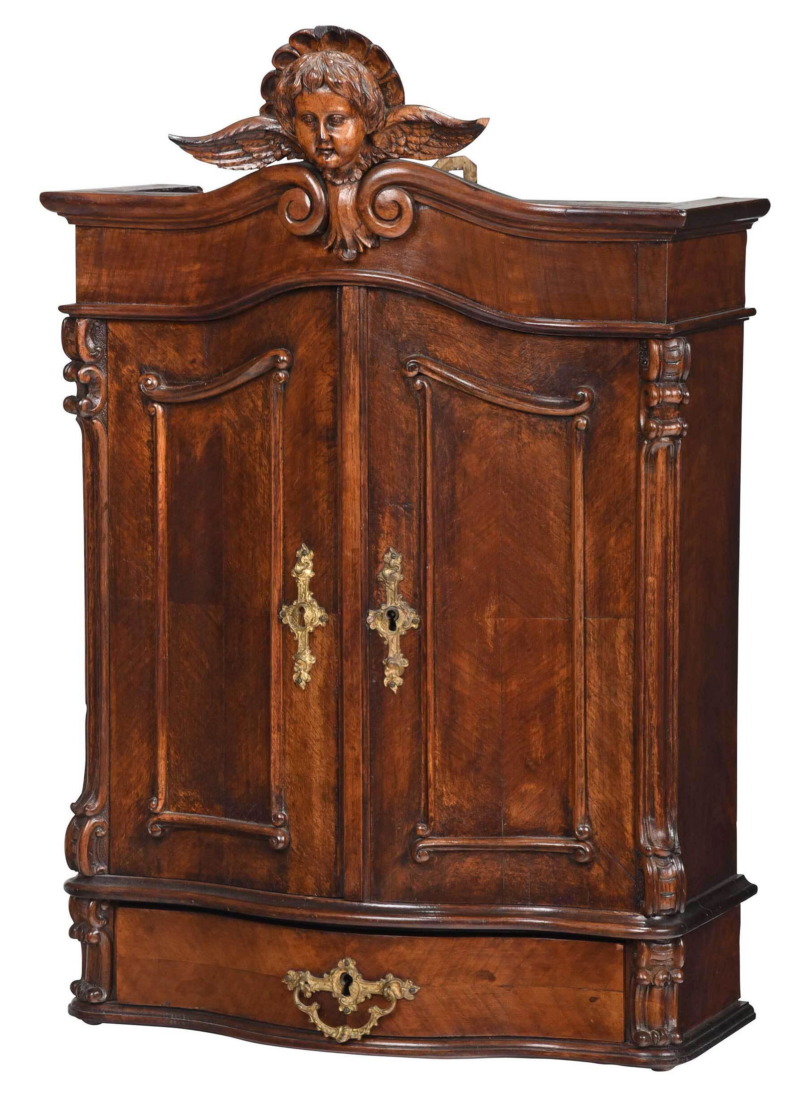 Baroque Style Walnut Angel Carved Hanging Cabinet (1 of 7)