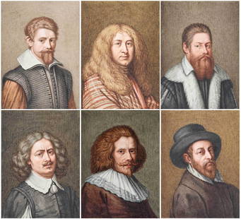 Six Portrait Miniatures of Early 17th Century Artists: (British, 19th century) Continental Mannerist and Baroque Artists, three important engravers, including Bernardino Poccetti, Jacques Callot, Abraham Bloemaert, Robert Nanteuil, Luca Da Reggio Ferrari,