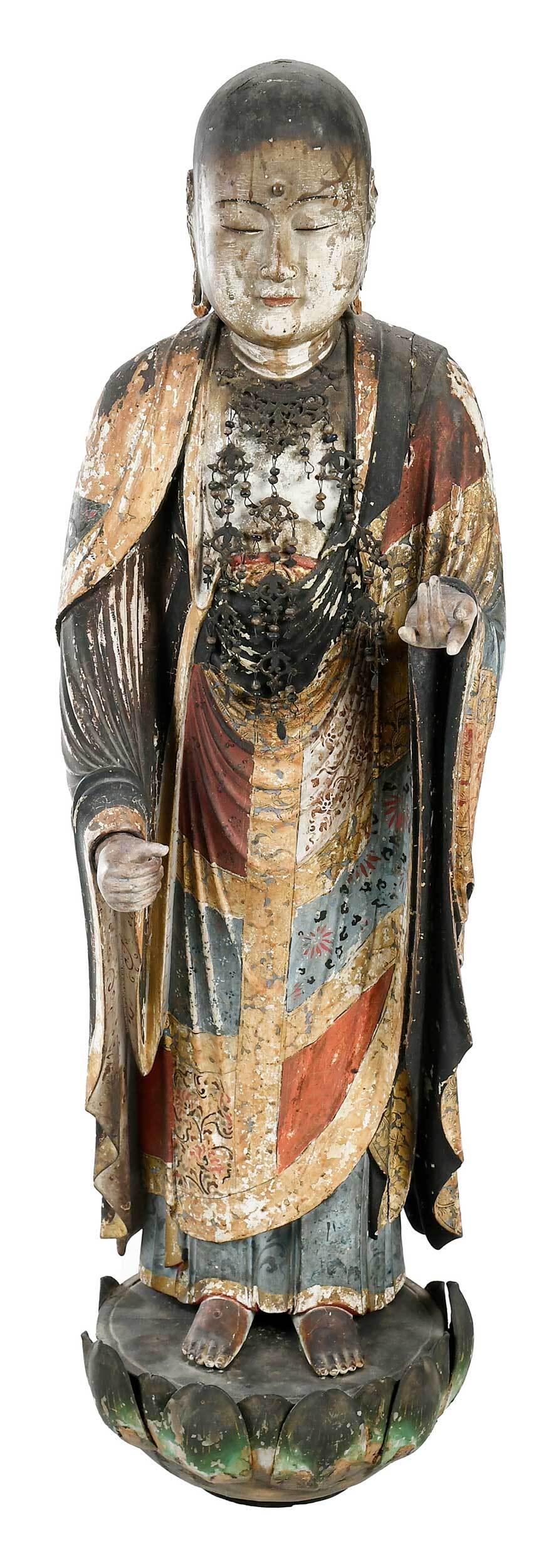 Asian Carved and Painted Wood Buddha on Stand (1 of 14)