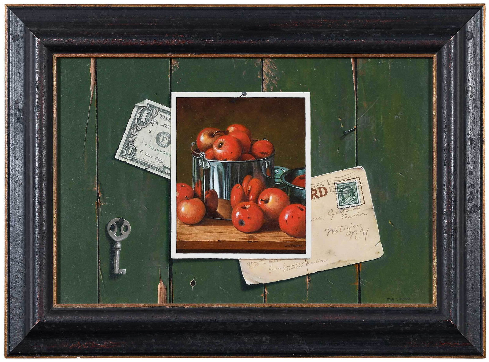 John Yerger: (American, born 1935) Homage to Levi Wells Prentice, 2004, signed lower right "John Yerger", oil on panel, 10 x 15 in.; carved wood frame, 14 x 18-1/2 in. Provenance: The Estate of Peter H. Tillou, Li
