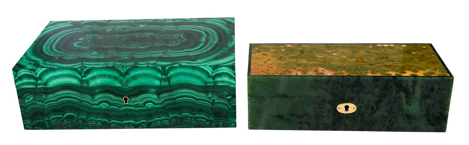 Two Stone Boxes in Malachite, Nephrite, Ocean Jasper (1 of 9)