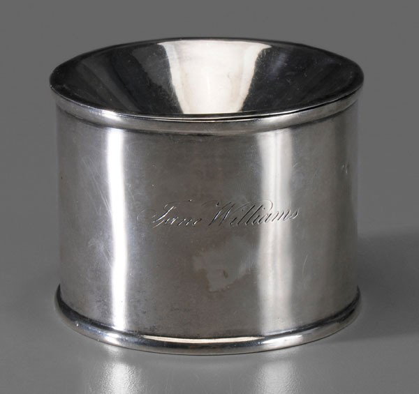 Coin Silver Spittoon: American, early 19th century, cylinder form with concave funnel top, marks for "W. Thomson (New York City, working 1810-1833), inscribed "Jane Williams", 5.19 oz.T., 2-1/2 x 3-1/4 in., small dents, li