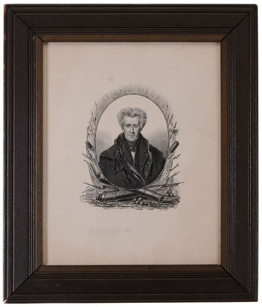 Albert Newsam: (American, 1809-1864), Andrew Jackson, after a work by William James Hubard (British/Virginia, 1807-1862), published by Childs & Lehman, Philadelphia, 10 x 8 in.; wood frame, minor foxing, light tonin