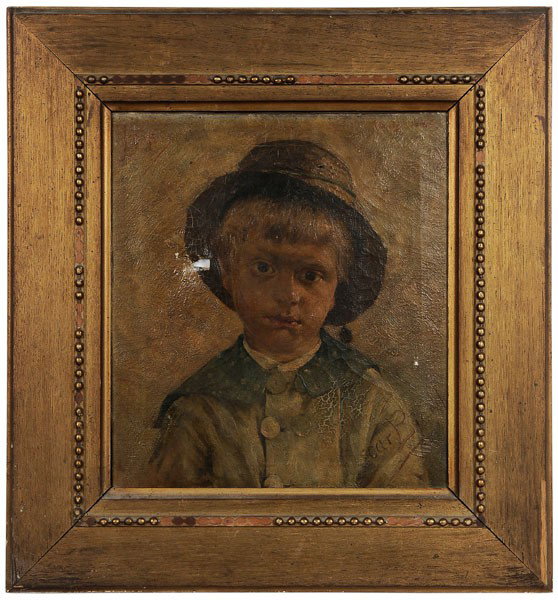Oscar Bjorck: (Swedish, 1860-1929), Portrait of Jens Drachmann, son of Holger Drachmann of Skagen, Denmark, signed lower right "Oscar Bjorck", inscribed upper left "Jens" and dated upper right "…1885", oil on can
