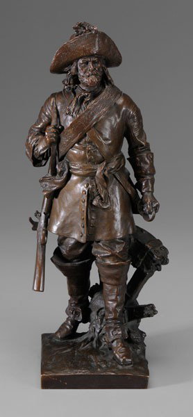 Ernst Gustav Herter: (German, 1846-1917), Figure of a Man with a Sword and Gun, signed on base "Herter 96", patinated bronze, 16-3/4 in., abrasions, dark brown patination, repair to sword with some abrasion, slight curve 