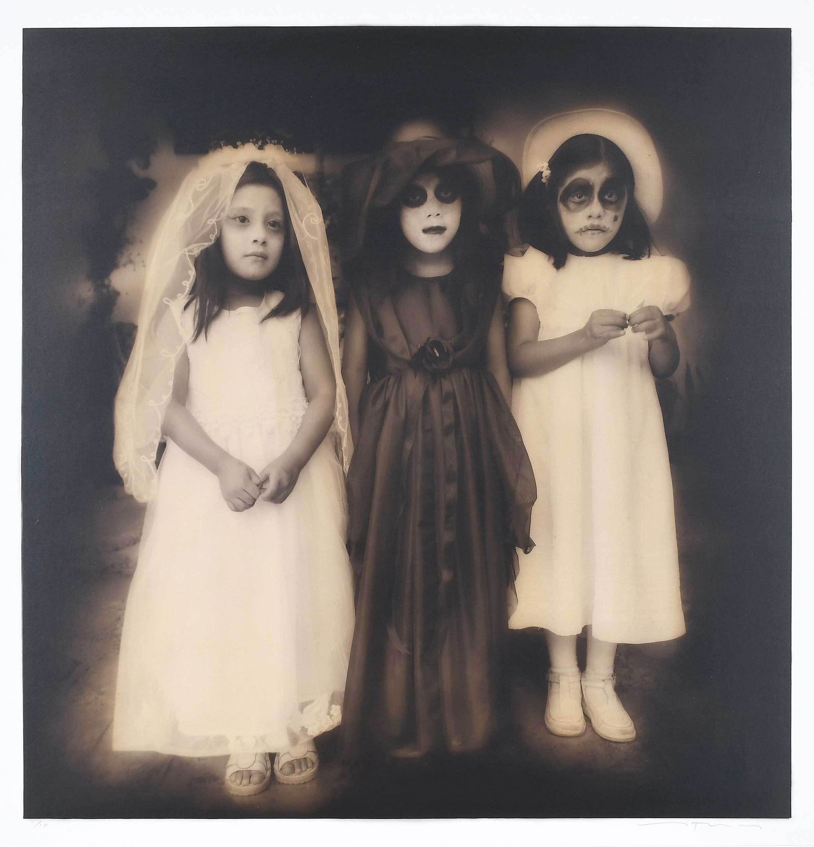 Jack Spencer: (American, b. 1951) Ninas, Dia de las Muertes, Oaxaca, Mexico, 2000, signed and editioned print margin recto, signed, titled, dated, editioned 1/10 mount verso, painted gelatin silver print, sheet 27-