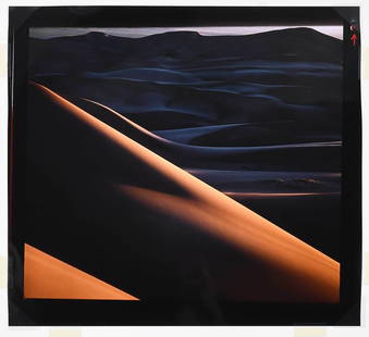 Christopher Burkett: (American, born 1951) Sunset, Great Sand Dunes, Colorado, 1980, signed, inscribed and dated pencil mat verso, "printed 1998, print #71", hand printed cibachrome, sight 23-1/2 x 29 in.; matted not fram