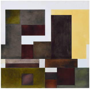 Greg Parker Abstract Composition: (Maine, born 1952)Untitled, 2006, signed verso "Parker 2006.304", oil, graphite, and pigment on panel, with integral frame, 30 x 30 x 2-1/4 in. .Provenance: Obelisk Gallery, Boston, Massachusetts, #