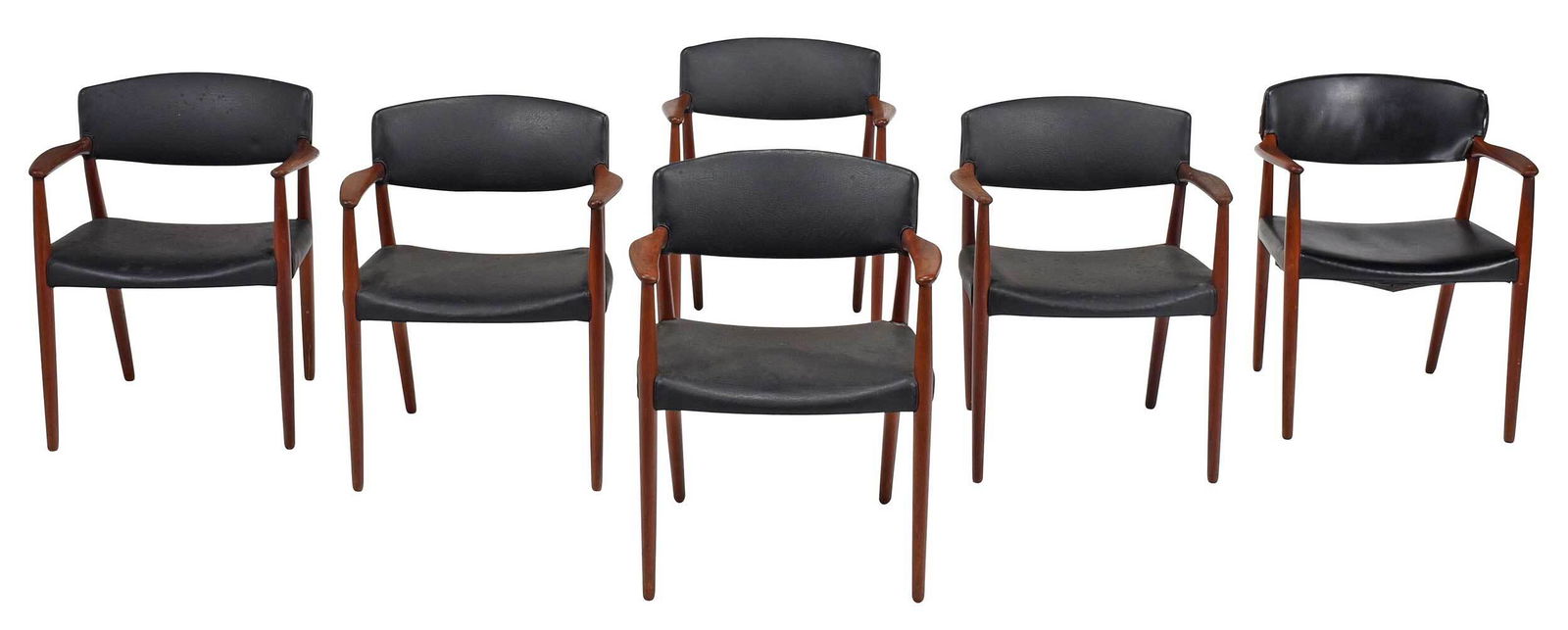 Set of Six Danish Modern Teak and Vinyl Armchairs (1 of 14)