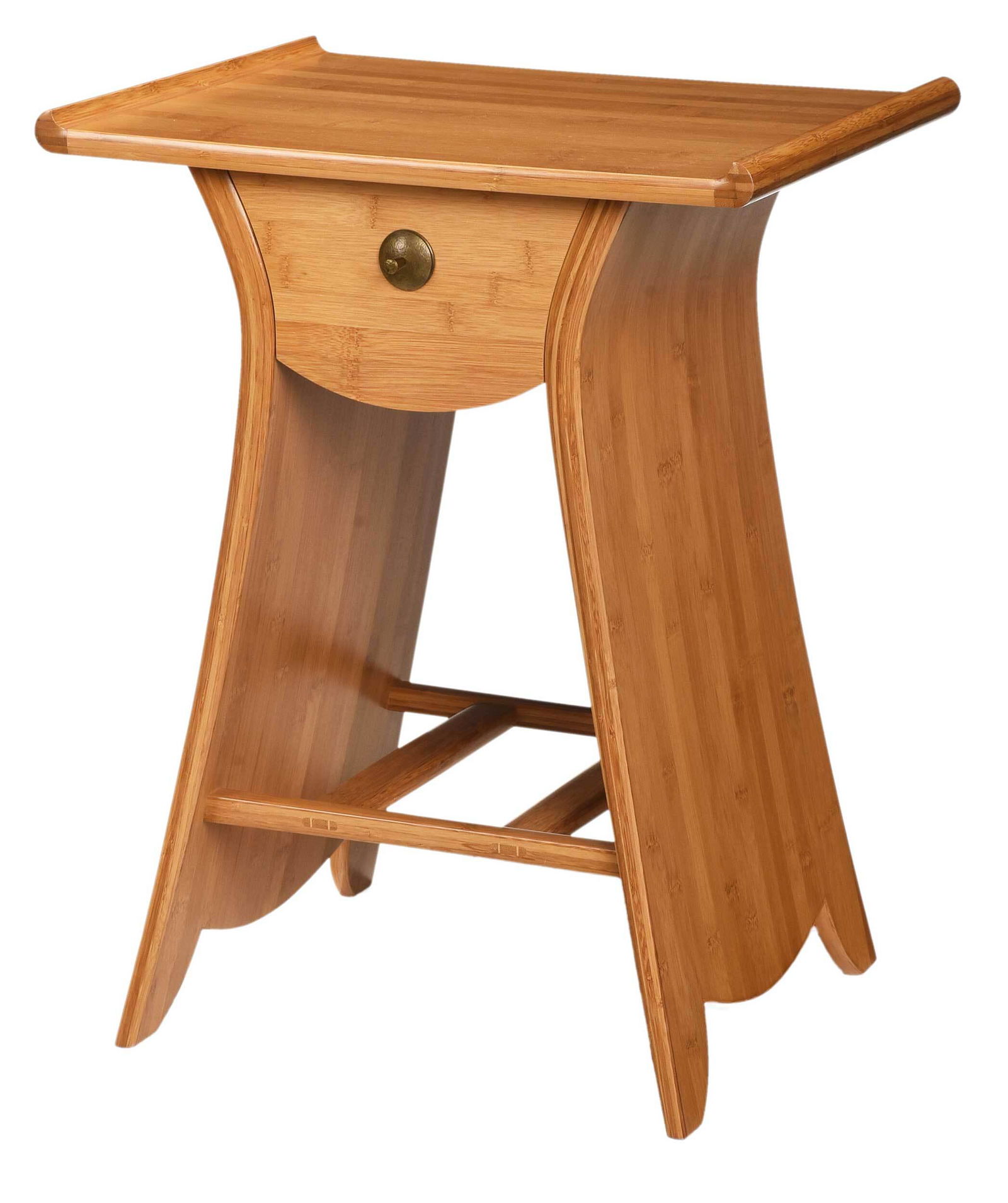 David Ebner Studio Craft Bedside Table: circa 2003, one drawer side inscribed "D.N.E. '03", bamboo, tray form top over bentwood sides with and stretchers, single drawer with textured brass pull, 24 x 19 x 14-1/4 in. . Provenance: Private Co