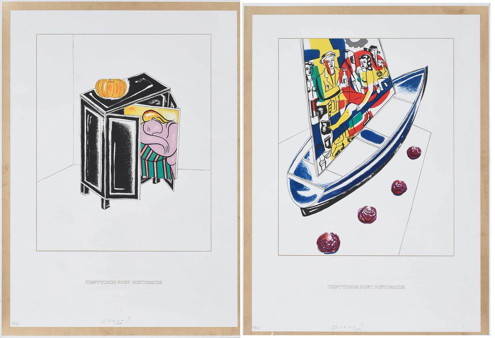 Two Braco Dimitrijevic Lithographs: (Bosnian, born 1948) Triptychon Post Historicus, edition 75/75, both signed "Braco D 1989", lithographs, each sheet 30 x 22-1/8 in.; unframed . Provenance: Private Collection