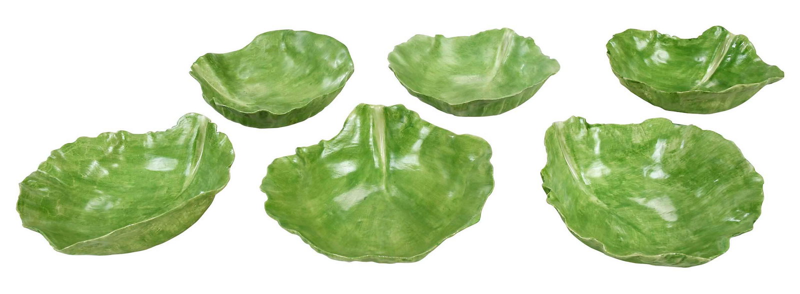 Six Mary Kirk Kelly Lettuce Form Bowls: (Alabama, 1918-2013) each of naturalistic form, signed "Mary Kirk Kelly" to base, 7-1/4 x 7 in.