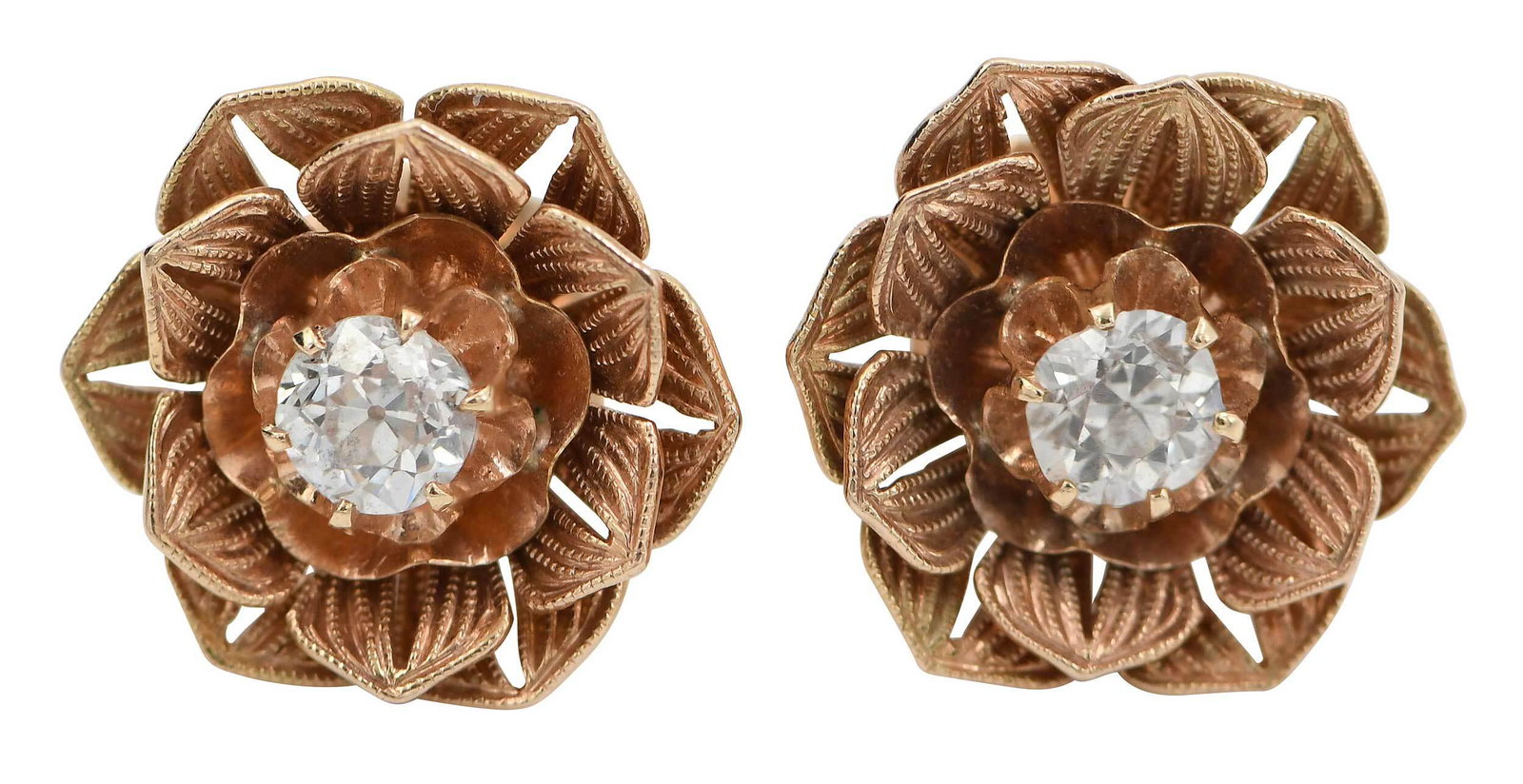 14kt. Gold and Diamond Flower Form Earrings (1 of 6)