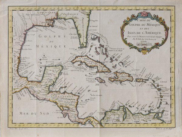 Two French Maps of the Americas: 18th century: "[Carte Du Golphe Du Mexique et des Isles De L'Amerique…,]" by M. Bellin, from Prevost d'Exiles' [L'Histoire Generale des Voyages,] Paris, 1754, showing portions of the southeastern Un