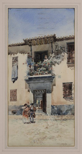 Manuel Ruiz Sánchez Morales: (Spanish, 1857-1922), [Calle de Albaicín] (An Alley in the Albaicin), circa 1890, signed lower right "Ruiz Morales…", watercolor, 16-3/4 x 8 in. (sight); gilt wood frame, very light toning, not exa