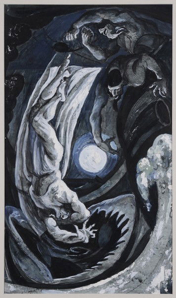 James Henry Daugherty: (American, 1889-1974), Jonah and the Whale, unsigned, casein and gouache on paper, 20-1/8 x 11-7/8 in. (sight); wood frame, good condition Provenance: A New York Collection James Daugherty was born in