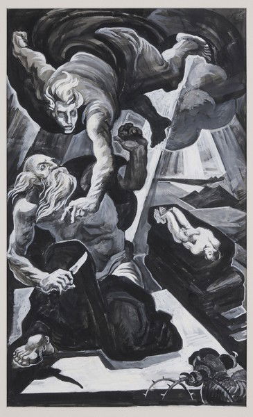 James Henry Daugherty: (American, 1889-1974), Abraham and Isaac, unsigned, casein and gouache on paper, 20 x 12-1/4 in.; wood frame, good condition Provenance: A New York Collection James Daugherty was born in Asheville, No