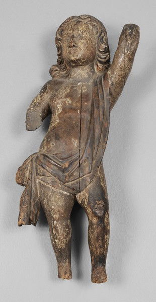 South German School: (17th century), The Young Christ, carved and polychromed wood, 25-5/8 x 10-1/4 x 6-5/8 in., remnants of original polychromed surface, splits, lacking portions of arm and legs, extensive pest damage Pr