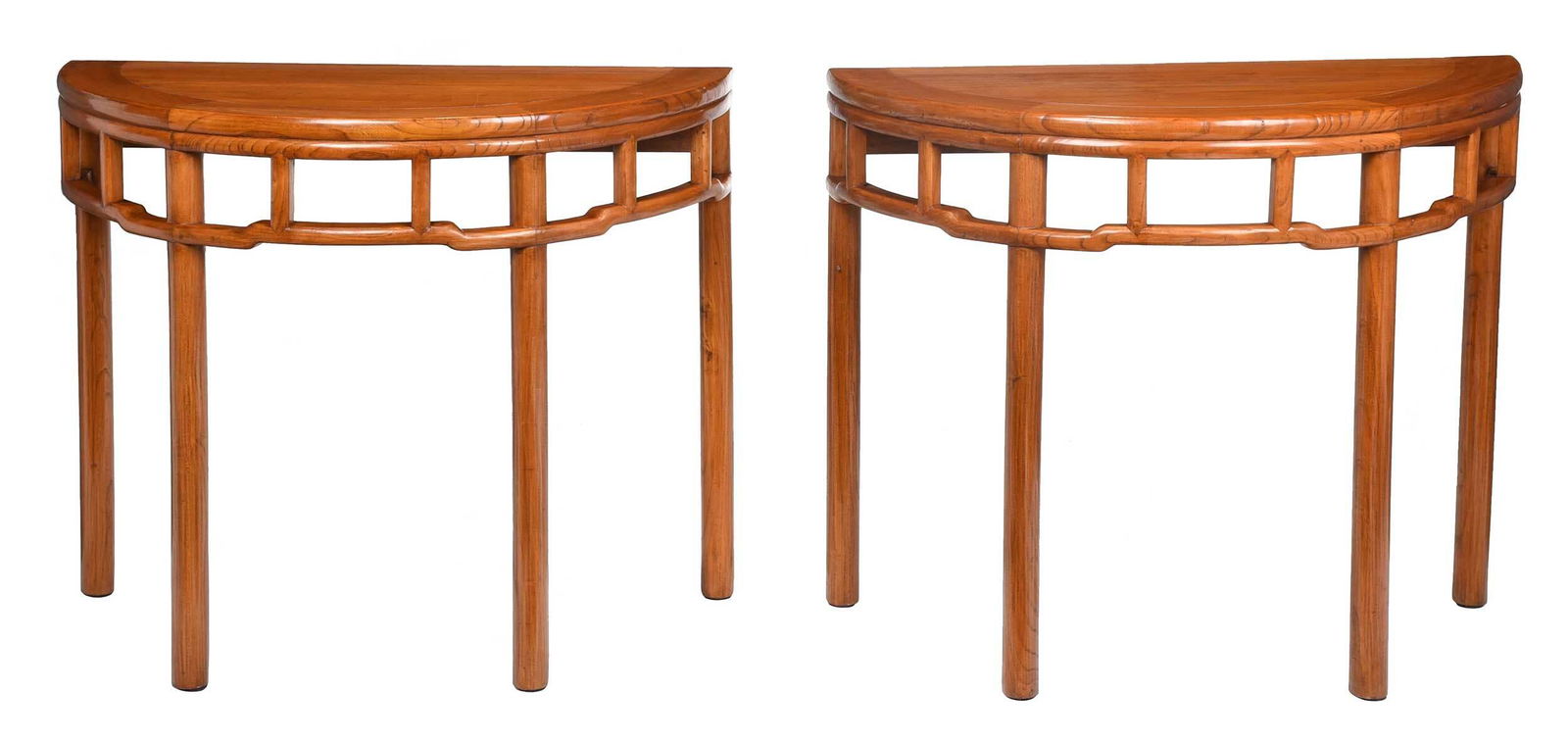 Pair of Chinese Elm Demilune Tables (1 of 11)