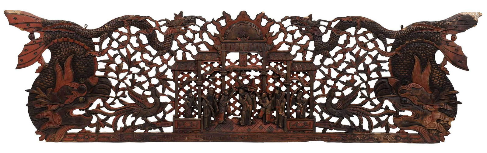 Chinese Polychrome Carved Lintel (1 of 5)