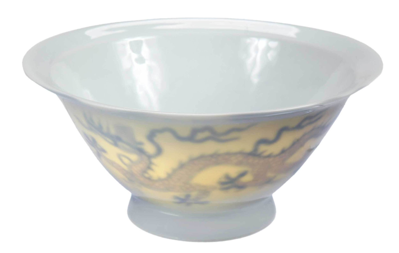 Chinese Anhua Porcelain Dragon Bowl: tapered form on circular foot, with anhua dragon and pearl decoration, unidentifiable four character reign mark to base, 3 x 6-1/4 in. diameter Provenance: Purchased in Beijing, 1994; Property of a la
