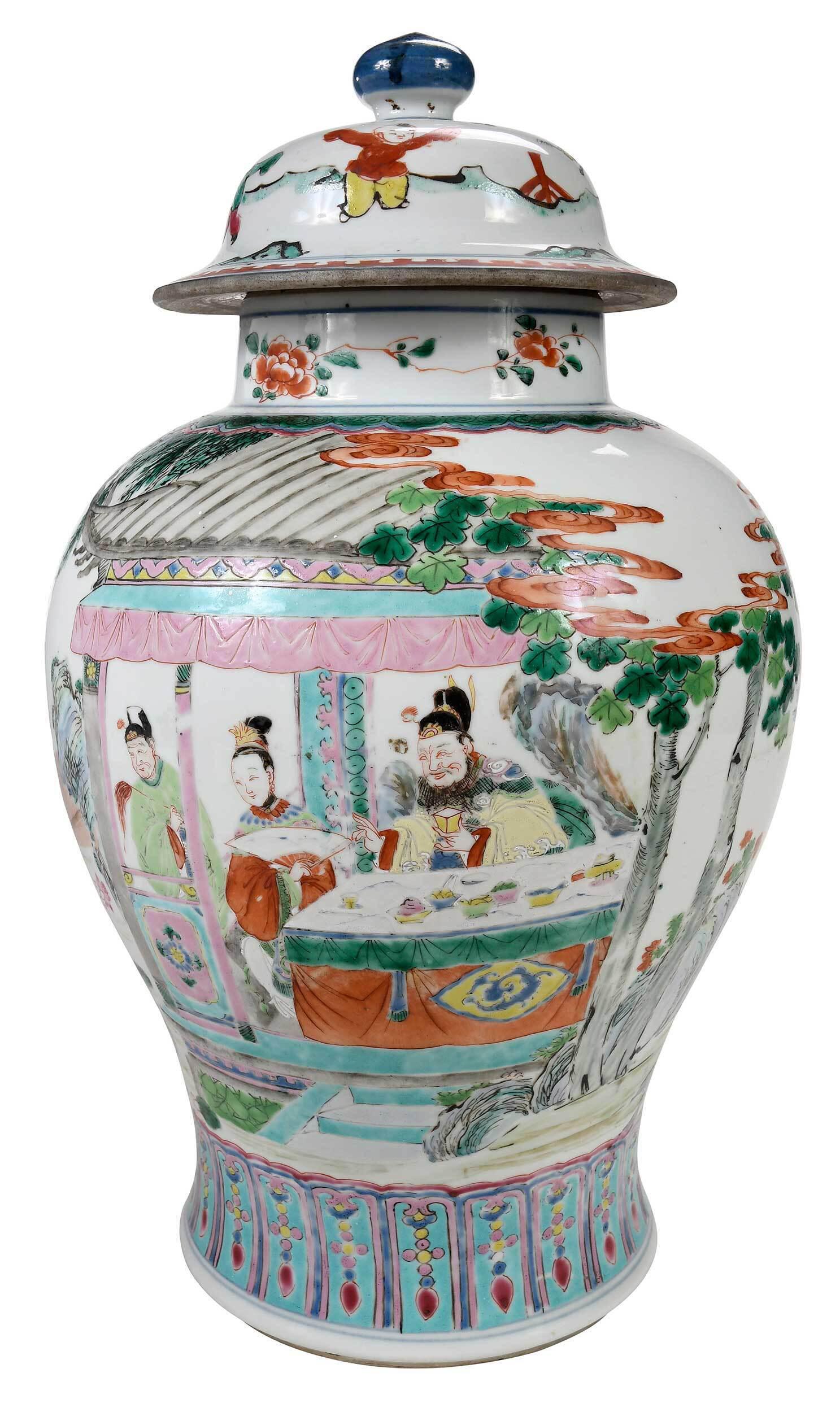 Large Chinese Famille Rose Porcelain Lidded Temple Jar (1 of 17)